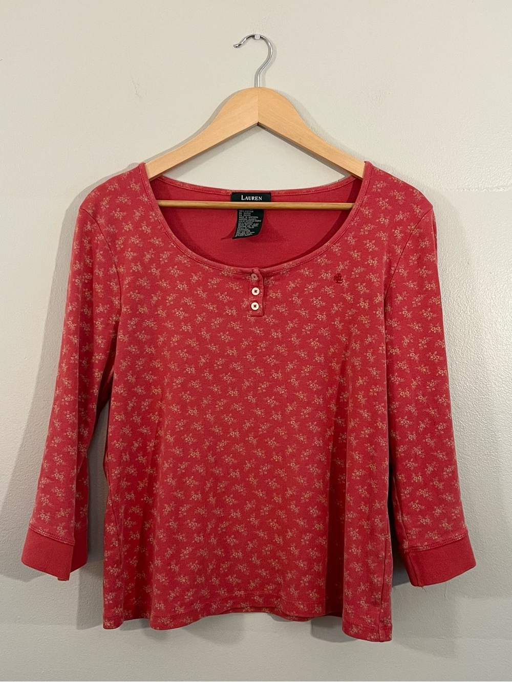 Vintage 90’s Ralph Lauren pink floral Henley top Cottagecore grandma prairie
